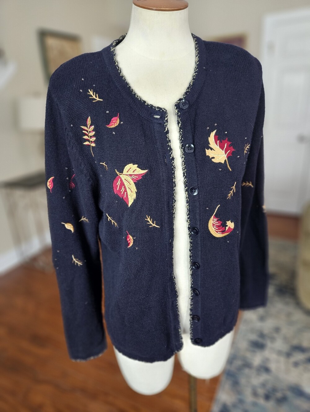 VTG 2003s Christopher Banks Fall Leaves Embroidered Cardigan Medium